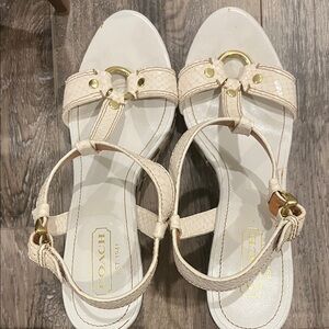 Coach Women's Beige Sandals with Gold Accents